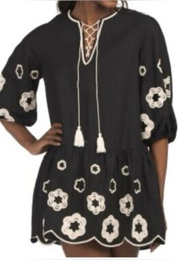 Camila Coelho Embroidered Limen Blend Puff Sleeve Boho dress